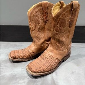 Embossed Tan Leather Western Boots
